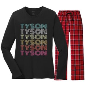 First Name Tyson Girl Boy Retro My Personalized Groovy 80S Women's Long Sleeve Flannel Pajama Set 