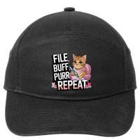 Funny Nail Tech Cat Lover File Buff Purr Repeat 7-Panel Snapback Hat