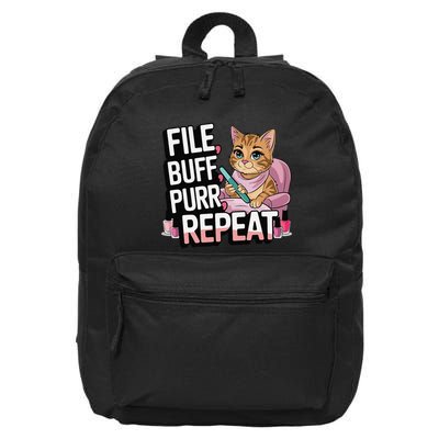 Funny Nail Tech Cat Lover File Buff Purr Repeat 16 in Basic Backpack