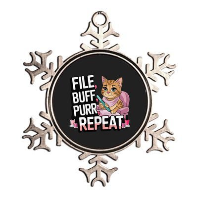 Funny Nail Tech Cat Lover File Buff Purr Repeat Metallic Star Ornament