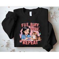 Funny Nail Tech Cat Lover File Buff Purr Repeat Sweatshirt