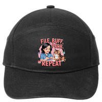 Funny Nail Tech Cat Lover File Buff Purr Repeat 7-Panel Snapback Hat