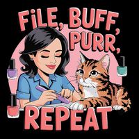 Funny Nail Tech Cat Lover File Buff Purr Repeat 7-Panel Snapback Hat