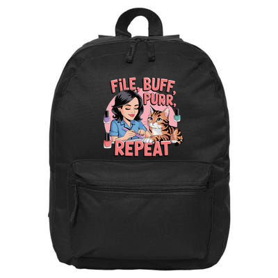 Funny Nail Tech Cat Lover File Buff Purr Repeat 16 in Basic Backpack