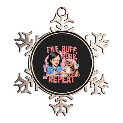 Funny Nail Tech Cat Lover File Buff Purr Repeat Metallic Star Ornament
