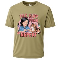 Funny Nail Tech Cat Lover File Buff Purr Repeat Cooling Performance Crew T-Shirt