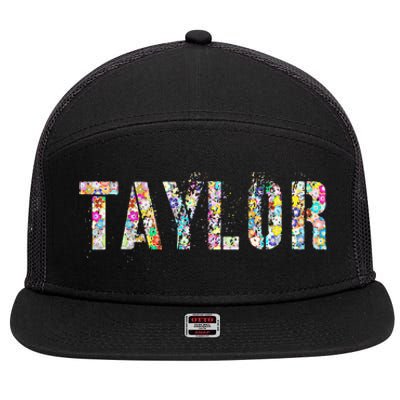 First Name Taylor Girl Personalized Birthday Grunge 7 Panel Mesh Trucker Snapback Hat