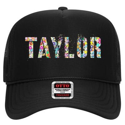 First Name Taylor Girl Personalized Birthday Grunge High Crown Mesh Back Trucker Hat