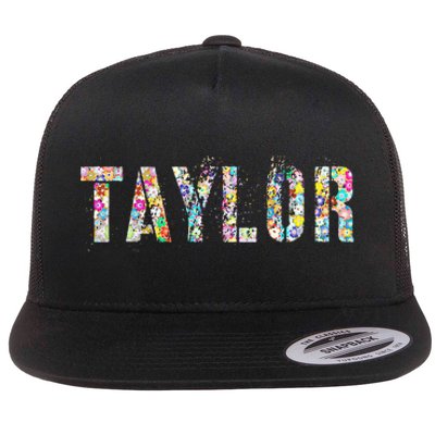 First Name Taylor Girl Personalized Birthday Grunge Flat Bill Trucker Hat