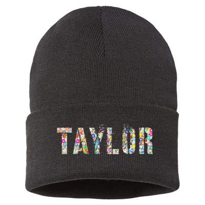 First Name Taylor Girl Personalized Birthday Grunge Sustainable Knit Beanie