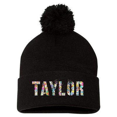 First Name Taylor Girl Personalized Birthday Grunge Pom Pom 12in Knit Beanie