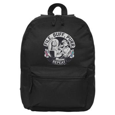 Funny Nail Tech Cat Lover File Buff Purr Repeat 16 in Basic Backpack