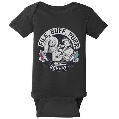 Funny Nail Tech Cat Lover File Buff Purr Repeat Baby Bodysuit