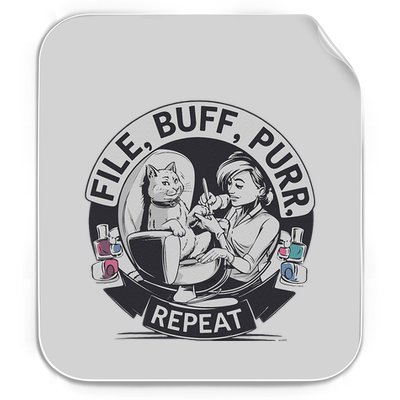 Funny Nail Tech Cat Lover File Buff Purr Repeat Permanent Decal Sticker