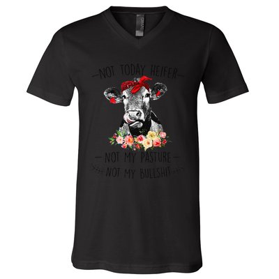 Funny Not Today Heifer Floral Farmer Cute Heifer V-Neck T-Shirt