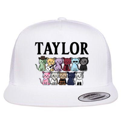 First Name Taylor Girl Retro Personalized Groovy 80s Flat Bill Trucker Hat