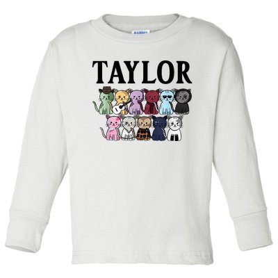 First Name Taylor Girl Retro Personalized Groovy 80s Toddler Long Sleeve Shirt