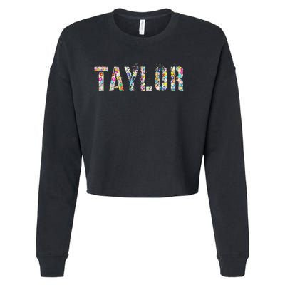 First Name Taylor Girl Personalized Birthday Grunge Cropped Pullover Crew