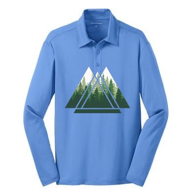 Forest Nature Triangle Minimalism Silk Touch Performance Long Sleeve Polo