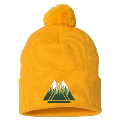 Forest Nature Triangle Minimalism Pom Pom 12in Knit Beanie