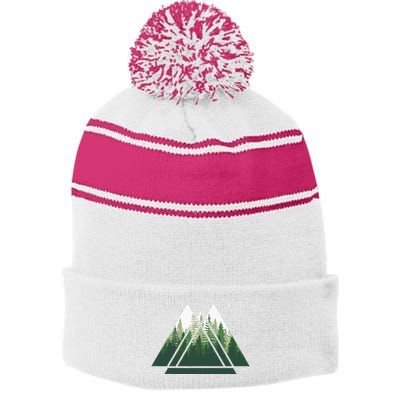 Forest Nature Triangle Minimalism Stripe Pom Pom Beanie