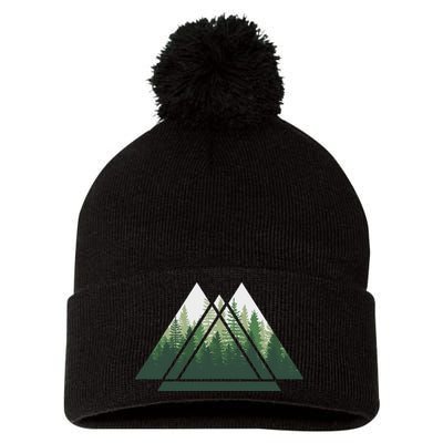 Forest Nature Triangle Minimalism Pom Pom 12in Knit Beanie