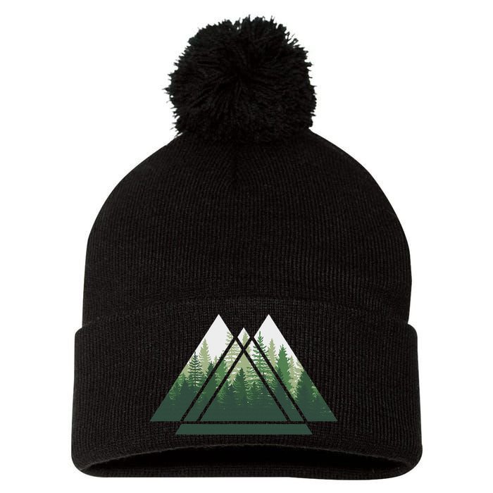 Forest Nature Triangle Minimalism Pom Pom 12in Knit Beanie
