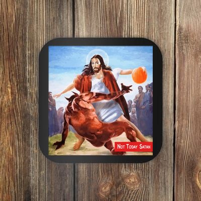 Funny Not Today Satan Jesus Crossover Basketball Coaster