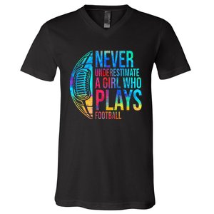 funny Never Underestimate A  Who Plays Football V-Neck T-Shirt