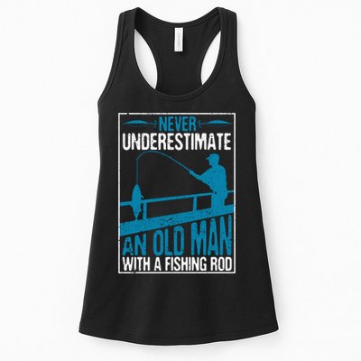 Funny Never Underestimate An Old Man With A Fishing Rod Father's Day Gift Womens Tank Top
