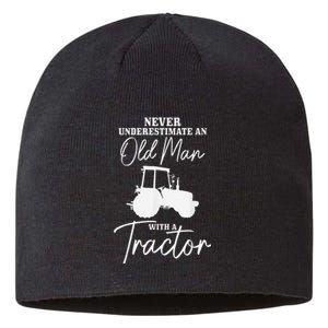 Farmer Never Underestimate An Old Man With A Tractor Funny Sustainable Beanie