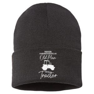 Farmer Never Underestimate An Old Man With A Tractor Funny Sustainable Knit Beanie