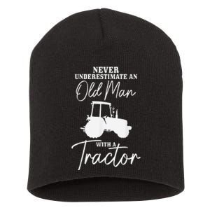 Farmer Never Underestimate An Old Man With A Tractor Funny Short Acrylic Beanie