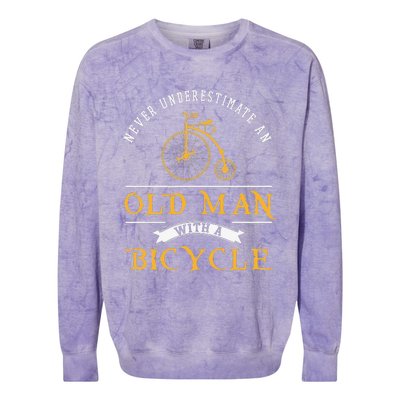 Funny Never Underestimate An Old Man With A Bicycle Colorblast Crewneck Sweatshirt