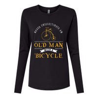 Funny Never Underestimate An Old Man With A Bicycle Womens Cotton Relaxed Long Sleeve T-Shirt