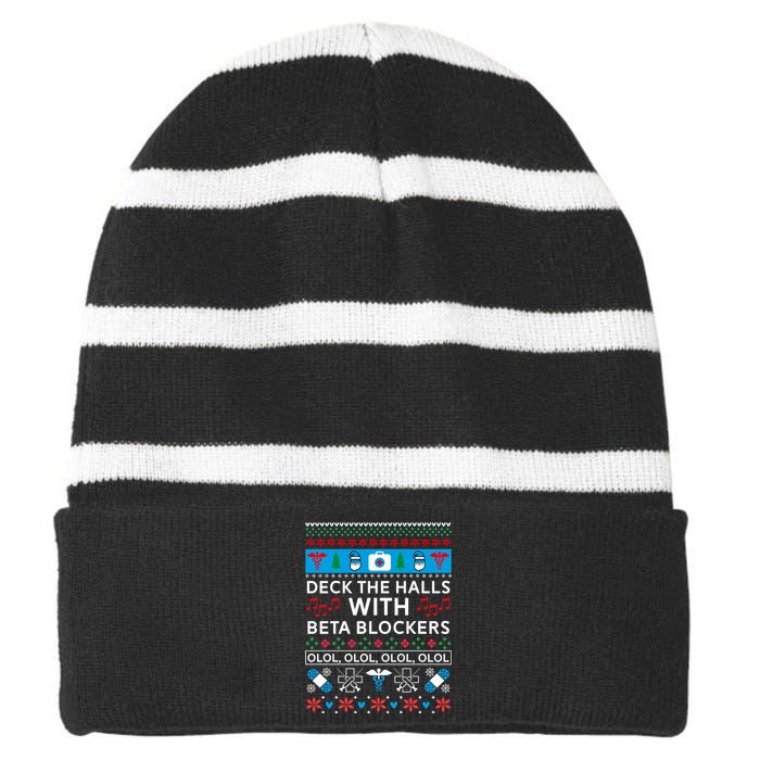 Funny Nurse Ugly Christmas Xmas Striped Beanie with Solid Band