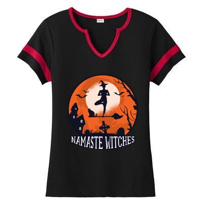 Funny Namaste Witches Halloween Yoga And Relaxation Funny Gift Ladies Halftime Notch Neck Tee