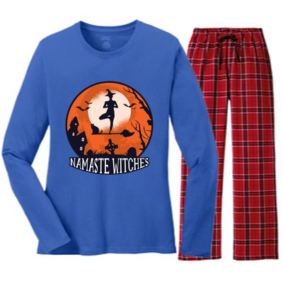 Funny Namaste Witches Halloween Yoga And Relaxation Funny Gift Women's Long Sleeve Flannel Pajama Set 