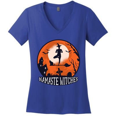 Funny Namaste Witches Halloween Yoga And Relaxation Funny Gift Women's V-Neck T-Shirt