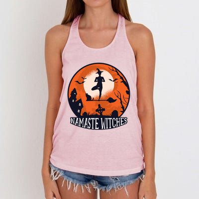 Funny Namaste Witches Halloween Yoga And Relaxation Funny Gift Women's Knotted Racerback Tank