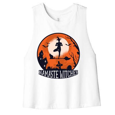 Funny Namaste Witches Halloween Yoga And Relaxation Funny Gift Women's Racerback Cropped Tank