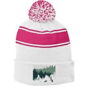 Forest Nature Wildlife Lovers Trees Hiking Camping Stripe Pom Pom Beanie