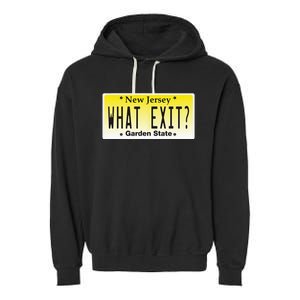 Funny Nj What Exit New Jersey Garden State Parkway Garment-Dyed Fleece Hoodie