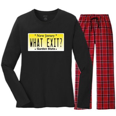 Funny Nj What Exit New Jersey Garden State Parkway Women's Long Sleeve Flannel Pajama Set 