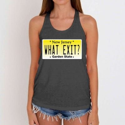 Funny Nj What Exit New Jersey Garden State Parkway Women's Knotted Racerback Tank