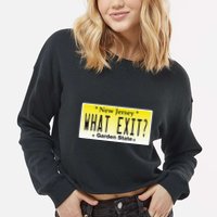 Funny Nj What Exit New Jersey Garden State Parkway Cropped Pullover Crew
