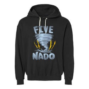 Five Nado Warning 5th Birthday Tornado Themed Birthday Garment-Dyed Fleece Hoodie