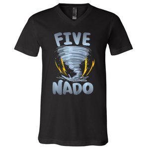 Five Nado Warning 5th Birthday Tornado Themed Birthday V-Neck T-Shirt