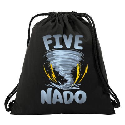 Five Nado Warning 5th Birthday Tornado Themed Birthday Drawstring Bag