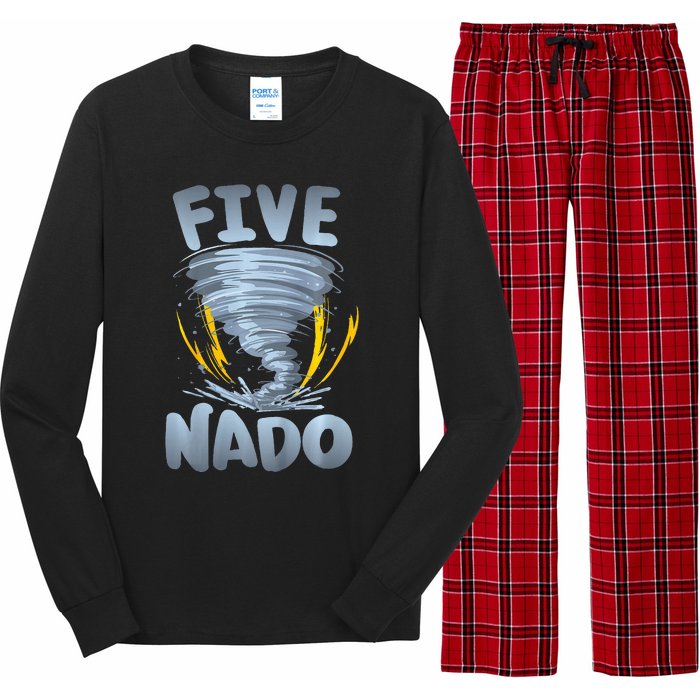 Five Nado Warning 5th Birthday Tornado Themed Birthday Long Sleeve Pajama Set